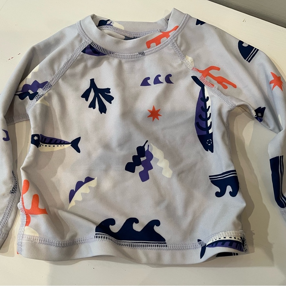 Tea Collection Aquatic Play Fish Wave Rash Guard Swim Suit 6-9 Green Sprouts